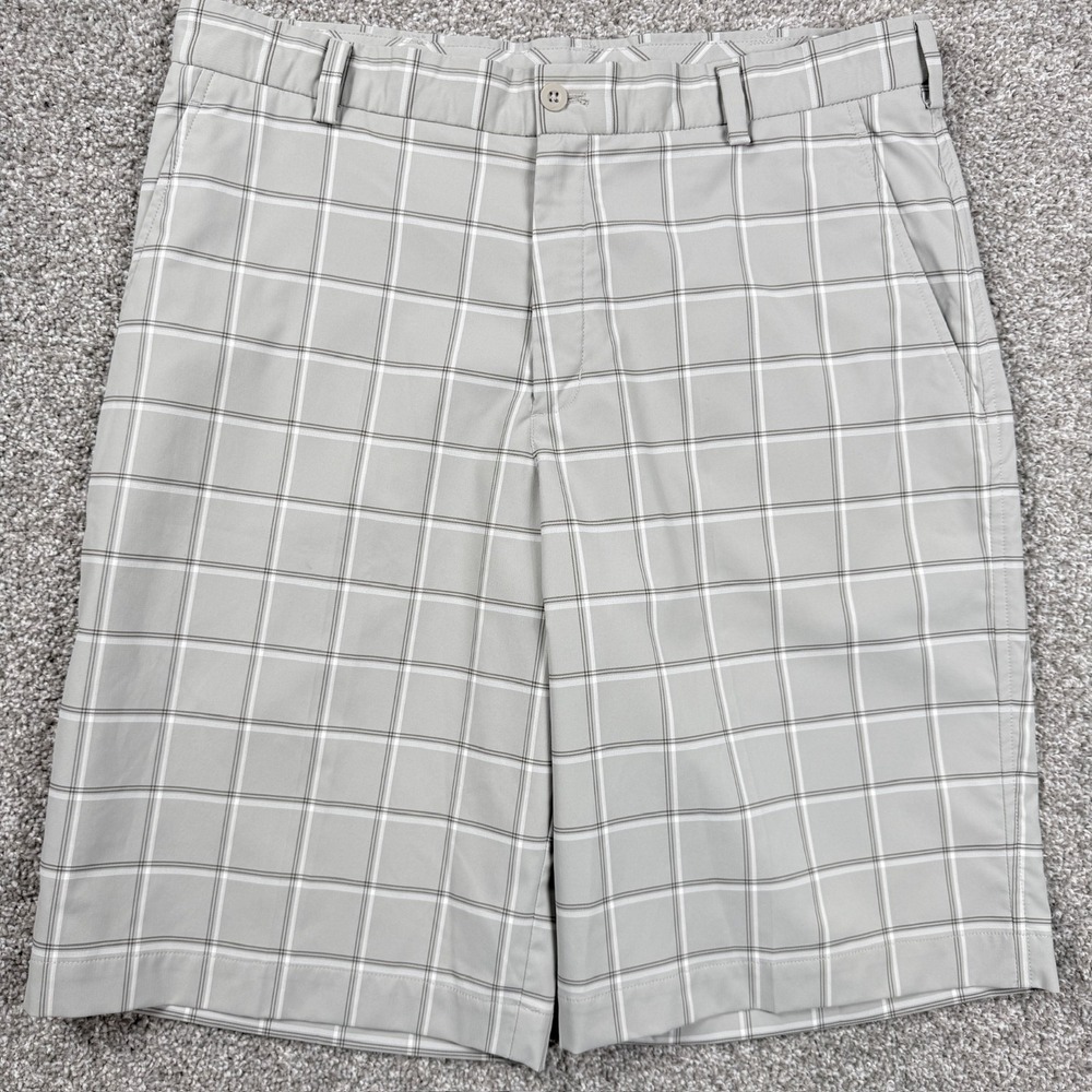 Nike Golf Dri-FIT‎ Plaid Performance Golf Shorts Men's 34 Stretch Gray 11"